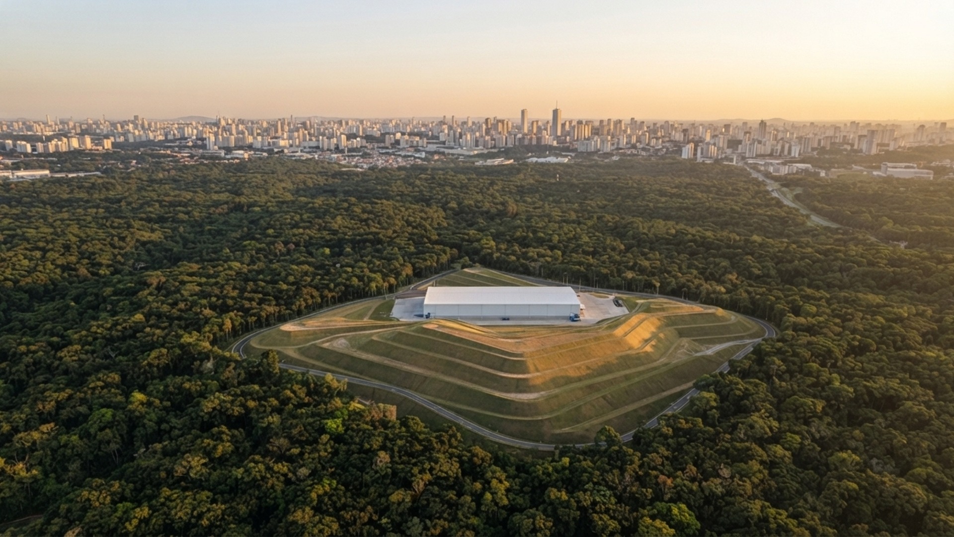 Vista aérea real do pátio, Cidade dos Negócios Allta